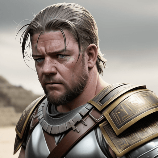 AI generated: Generate an image depicting a Roman soldier reminiscent of Maximus from the movie Gladiator, exuding...