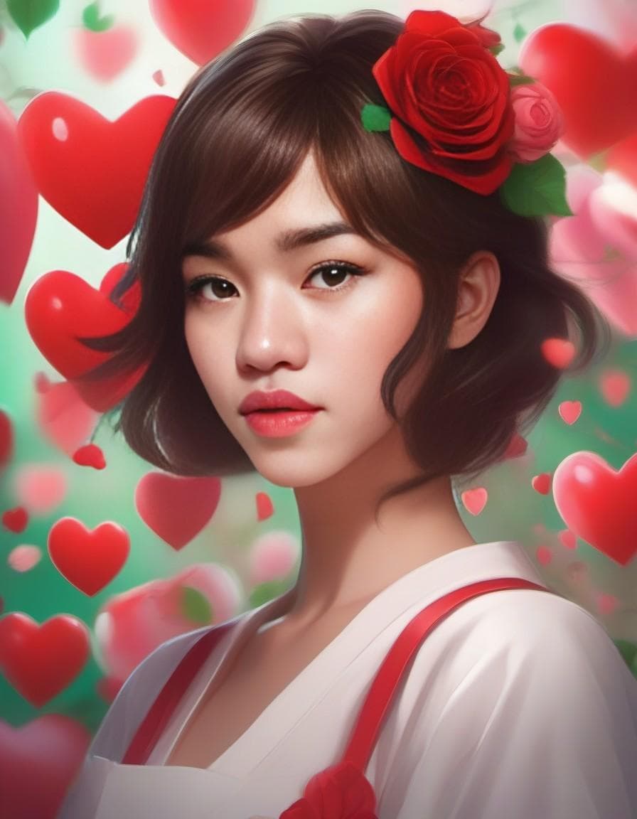 AI generated: The personification of the valentine holiday in the form of a cute girl with short hair , highly det...