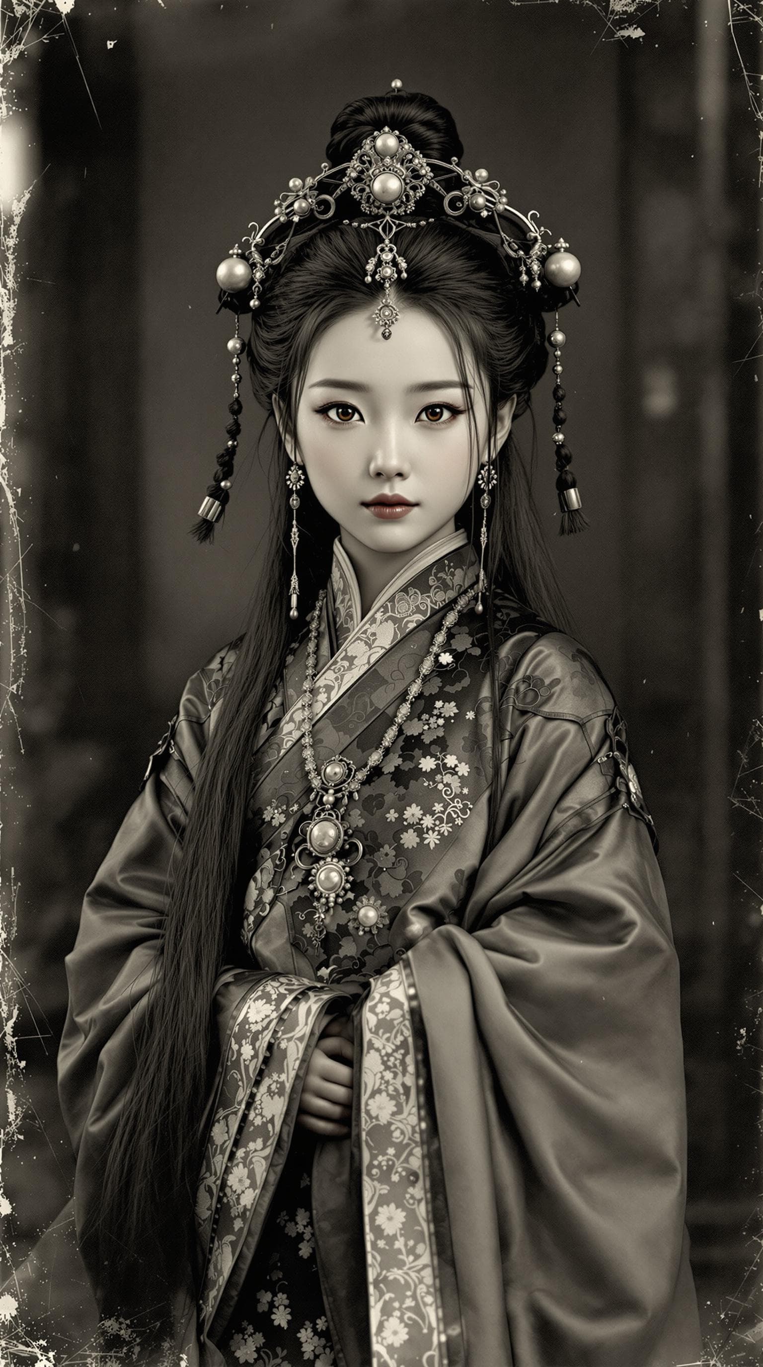 AI generated: a professional vintage black and white photo (paper has aged over time), of a exceptionally of the m...
