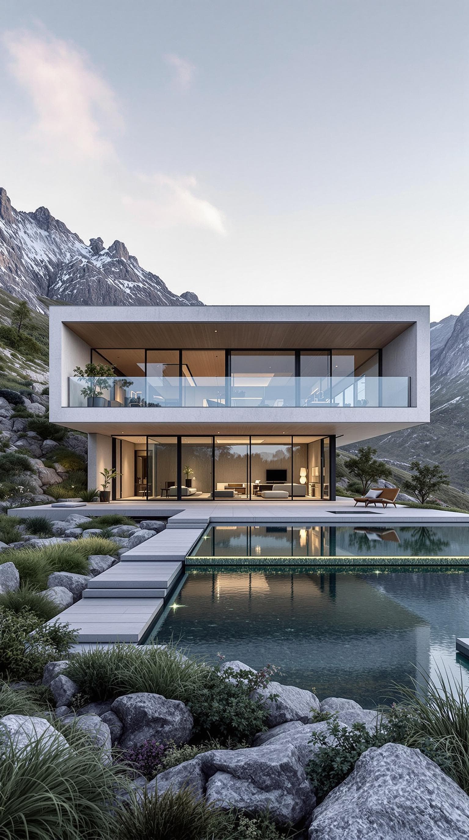 AI generated: 
minimalist modern villa in montain, archdaily front page, award-winning design, ultra realistic--st...