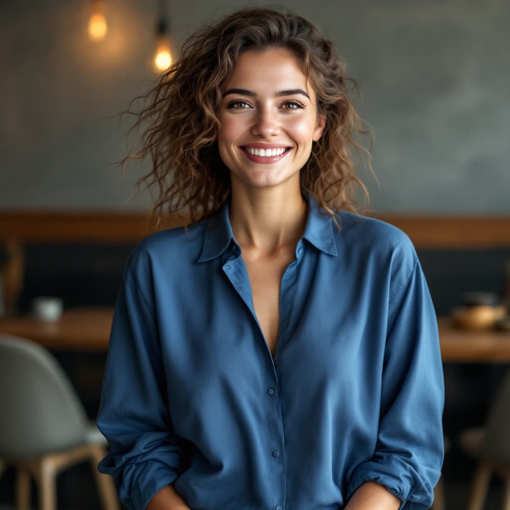 AI generated: a portrait photo of skinny, slim German 25 year old business woman smiling business woman with light...