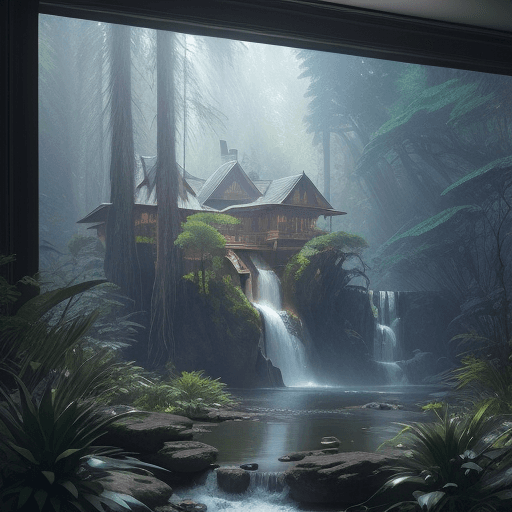 AI generated: a great waterfall, redwood forest, by Albert bierstadt and Eddie mendoza and studio ghibli, trending...