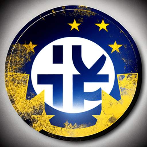 AI generated: inverted euro sign with one crossbar in a circle on a light background with contrasting details and ...