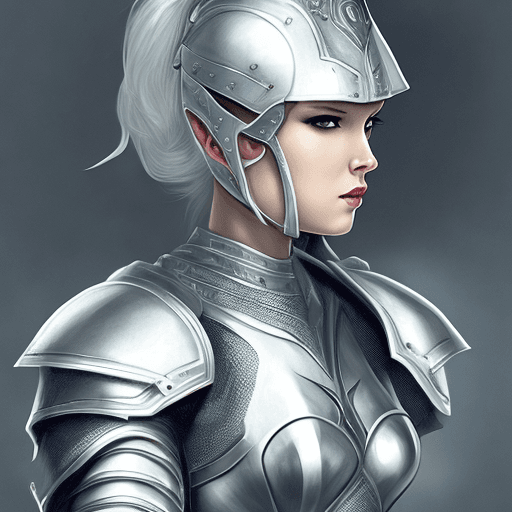 AI generated: a woman in armour, in the style of light white and dark silver, y2k aesthetic, hard, dream-like qual...
