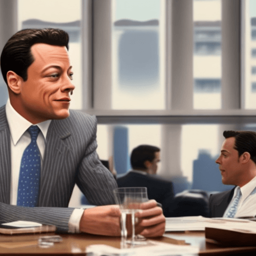 AI generated: Hyper realistic Jordan Belfort in wolf of wall street negociating