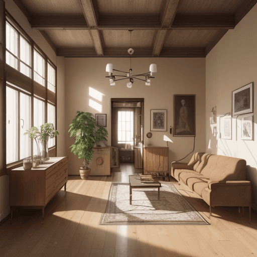 AI generated: High resolution photography interior design, wooden floor, bauhaus furniture and decoration, high ce...