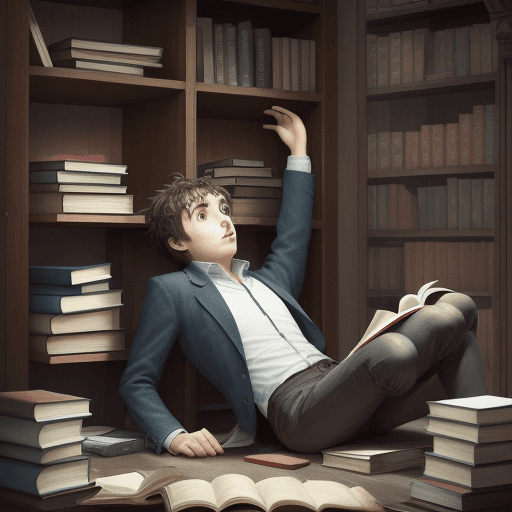 AI generated: a trabslator d«falling in despair over books 
