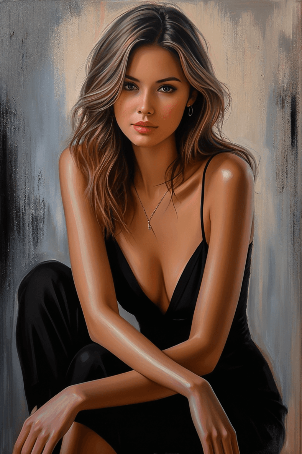 AI generated: A portrait of a young beautiful girl, smiling, Asymmetrical Cut hair style, fall dress, outdoor view...