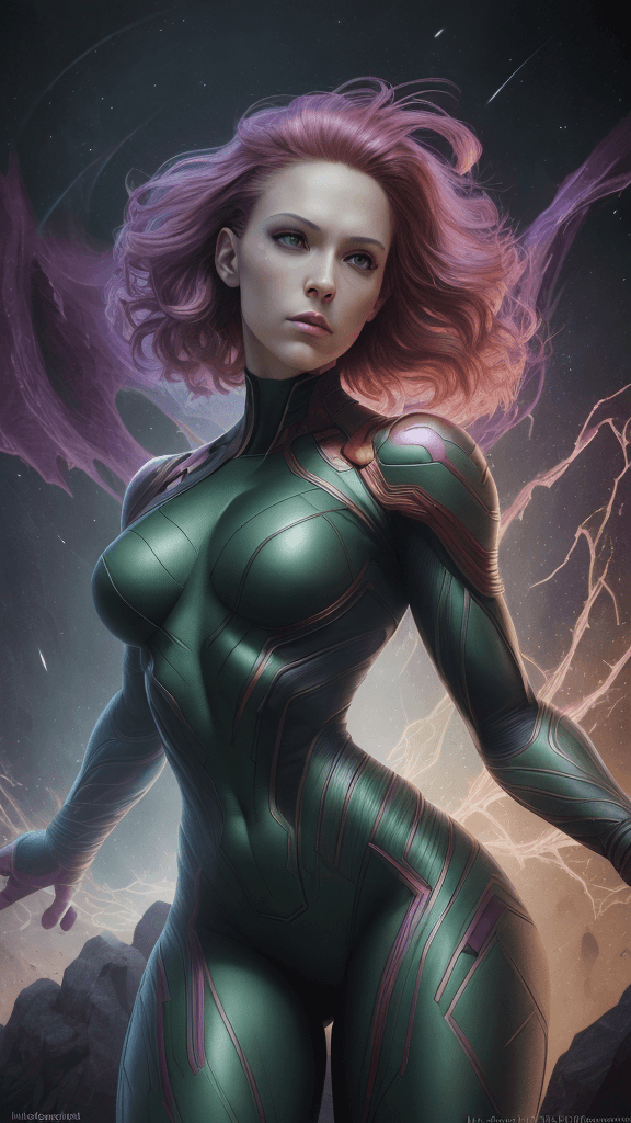 AI generated: (best quality, master:1.5) 16k HDR, Marvel Entertainment Art by, Moondragon (AKA Heather Douglas) IN...