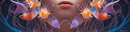AI generated: Goddess close-up portrait ribcagel. jellyfish phoenix head, nautilus, orchid, skull, betta fish, bio...