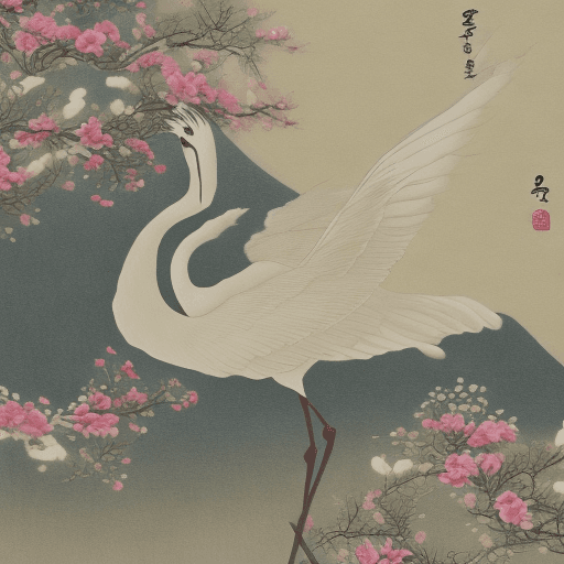 AI generated: Photo of beautiful Korean traditional folk painting. The background is light ivory in Korean paper. ...