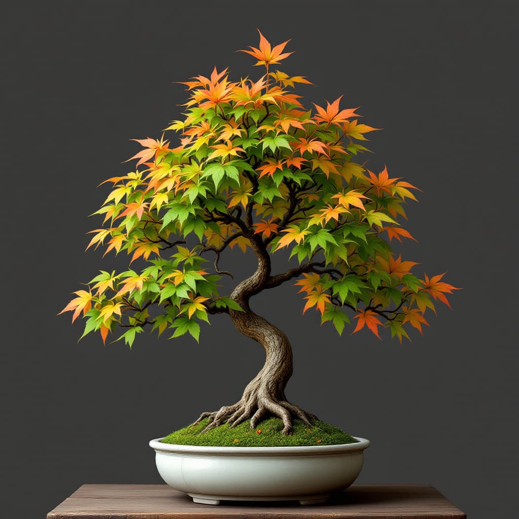 AI generated: bonsai tree with maple leaves
