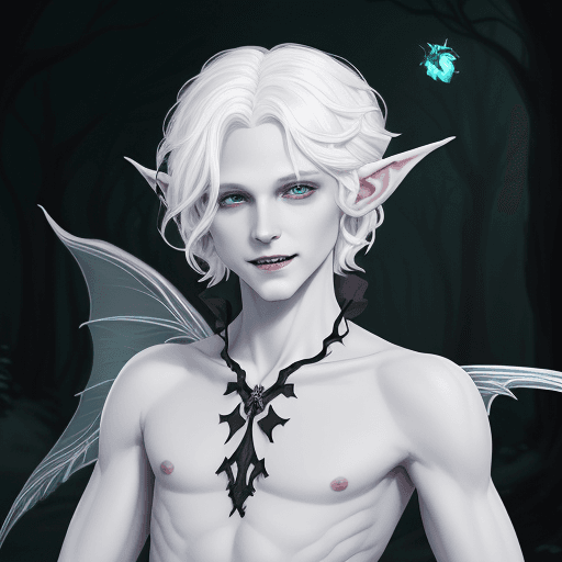 AI generated: DnD Changeling, good looking, fey like appearence, pale figure, cute young playful  , white hair, ha...
