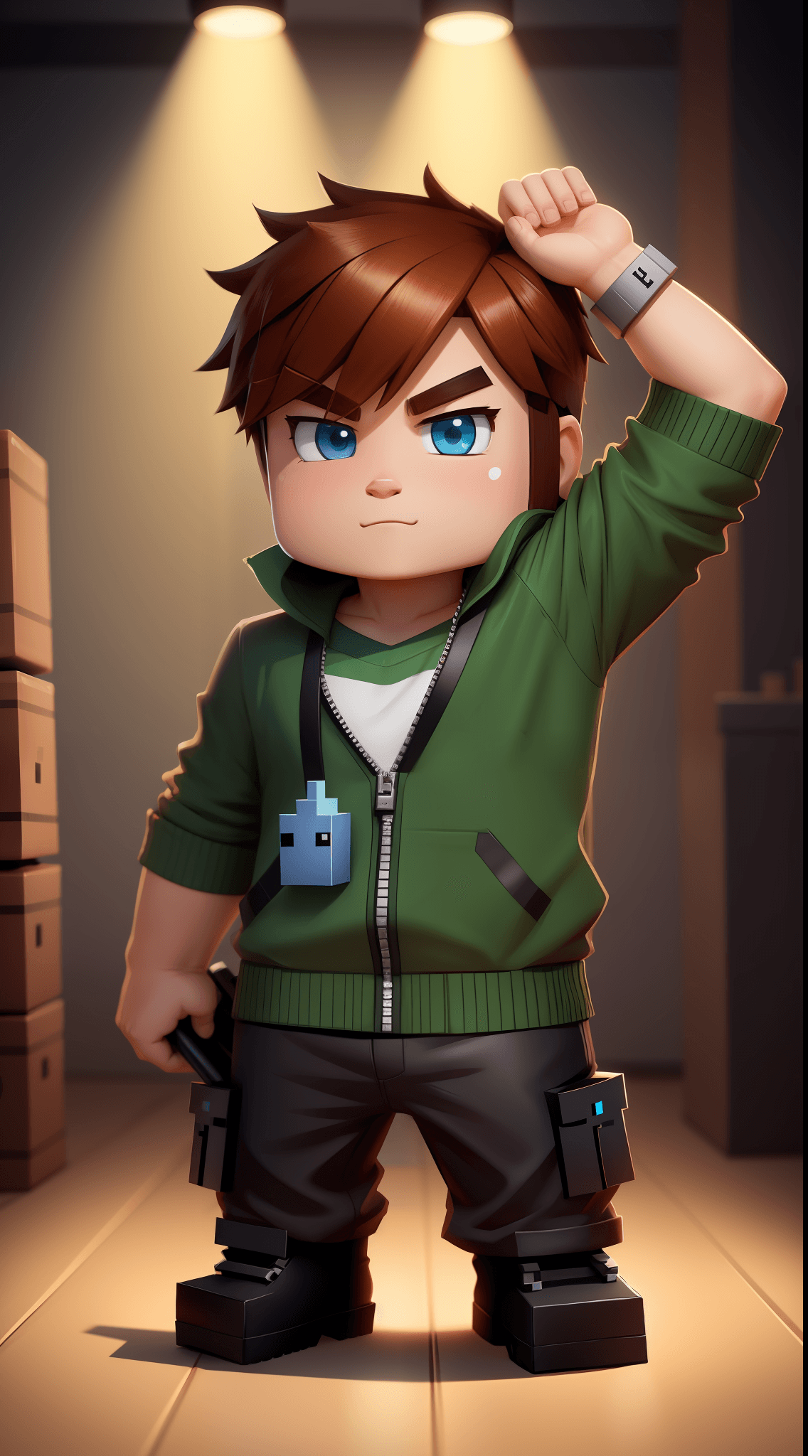 AI generated: Steve character from Minecraft game, cute style, chibi style, ultra detailed, pixar design, 4k, uhd,...