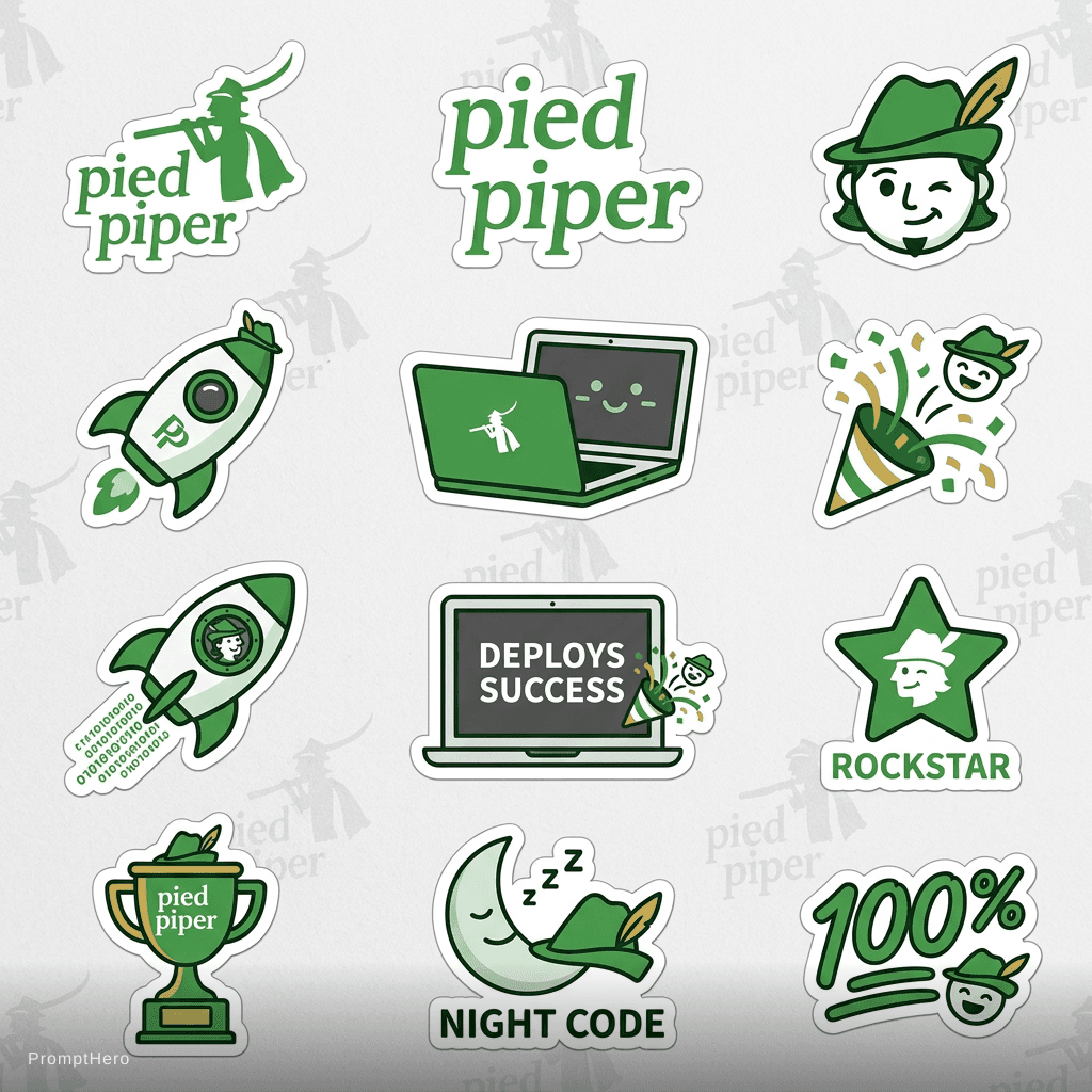 AI generated: tech startup stickers based on the uploaded logo, rocket ships, laptops, celebration emojis, modern ...