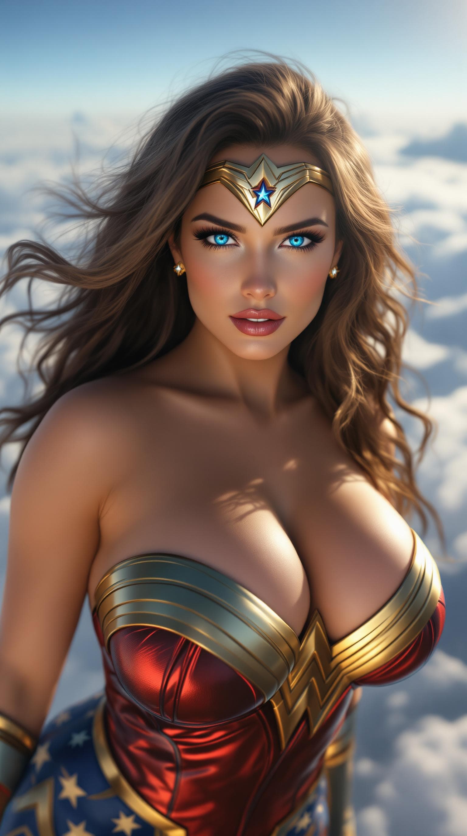 AI generated: full body side view, portrait of a photo-realistic beautiful curvy 38-year-old female with long wavy...