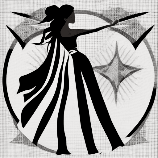 AI generated: A stylized silhouette of a flamenco woman wearing a flowing bata de cola dress, drawn with elegant a...