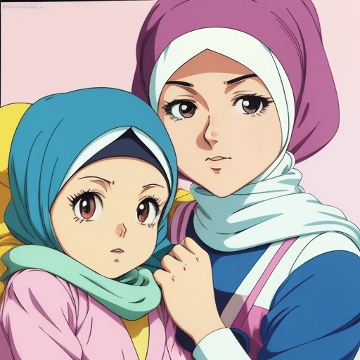 AI generated: a close up of anurse woman with hijab and some child in bed and serum. retro anime girl, misty from ...