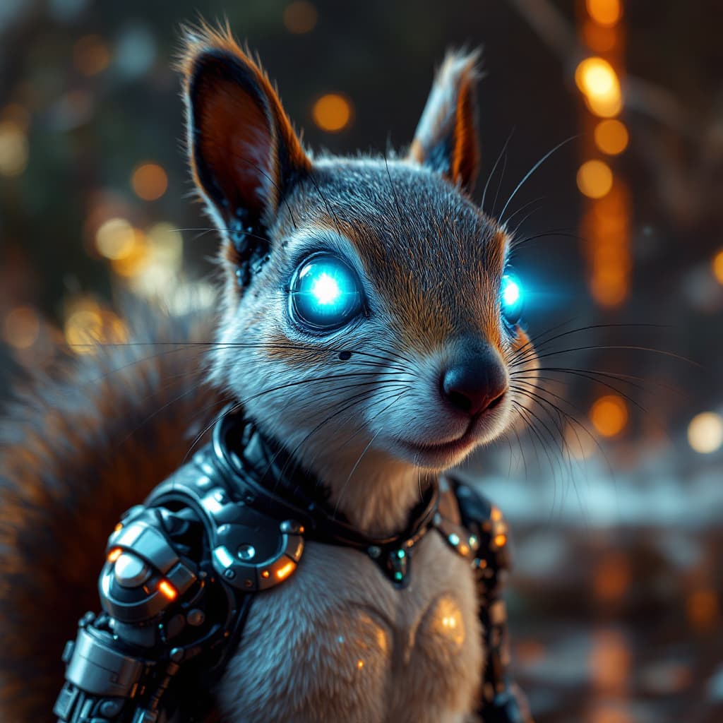 AI generated: A photorealistic Oversized features: Exaggeratedly large physical traits human like squirrel with cy...
