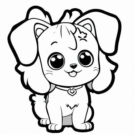 AI generated: coloring page, cute dog kawaii, cartoon style, no background
