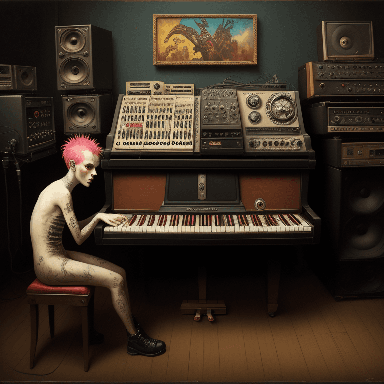 AI generated: music Album cover picture, punk, surreal art, oil picture, radio broadcast, piano, organ, radio stud...