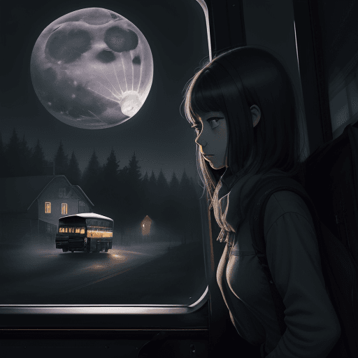 AI generated: passenger boarding black school bus at a distance, foggy, moonlight<lora:xl_more_art-full_v1:0.7> <l...
