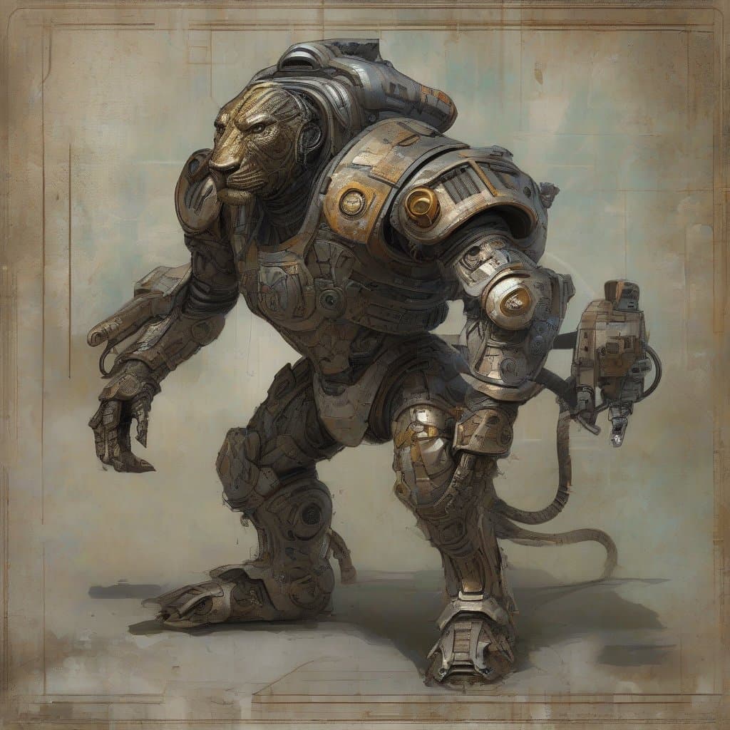 AI generated: Full body view of a battered extraterrestrial space warrior, looking faintly like an athletic humano...