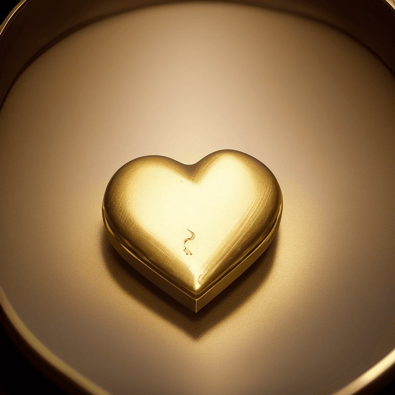 AI generated: gold heart, photographic cinematic