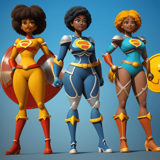 AI generated: cartoon 3D sunny bright Pixar-style image : group of African American: super hero : full costume : R...