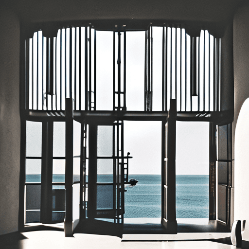 AI generated: silhouette eye level exterior photo of a Noir Art Deco City overlooking the ocean, daylight, indirec...