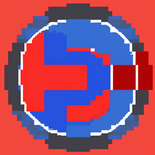 AI generated: A circular logo From the letters R and P , red and blue, pixel art