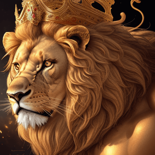 AI generated: stronger lion, power lion, penetrait eyes,  golden colors, delicate ink lines, intricate details, ab...