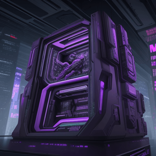 AI generated: Pro max extreme powerhouse, sci-fi, cyberpunk, extremely futuristic, violet, dark, hyper-intricate, ...