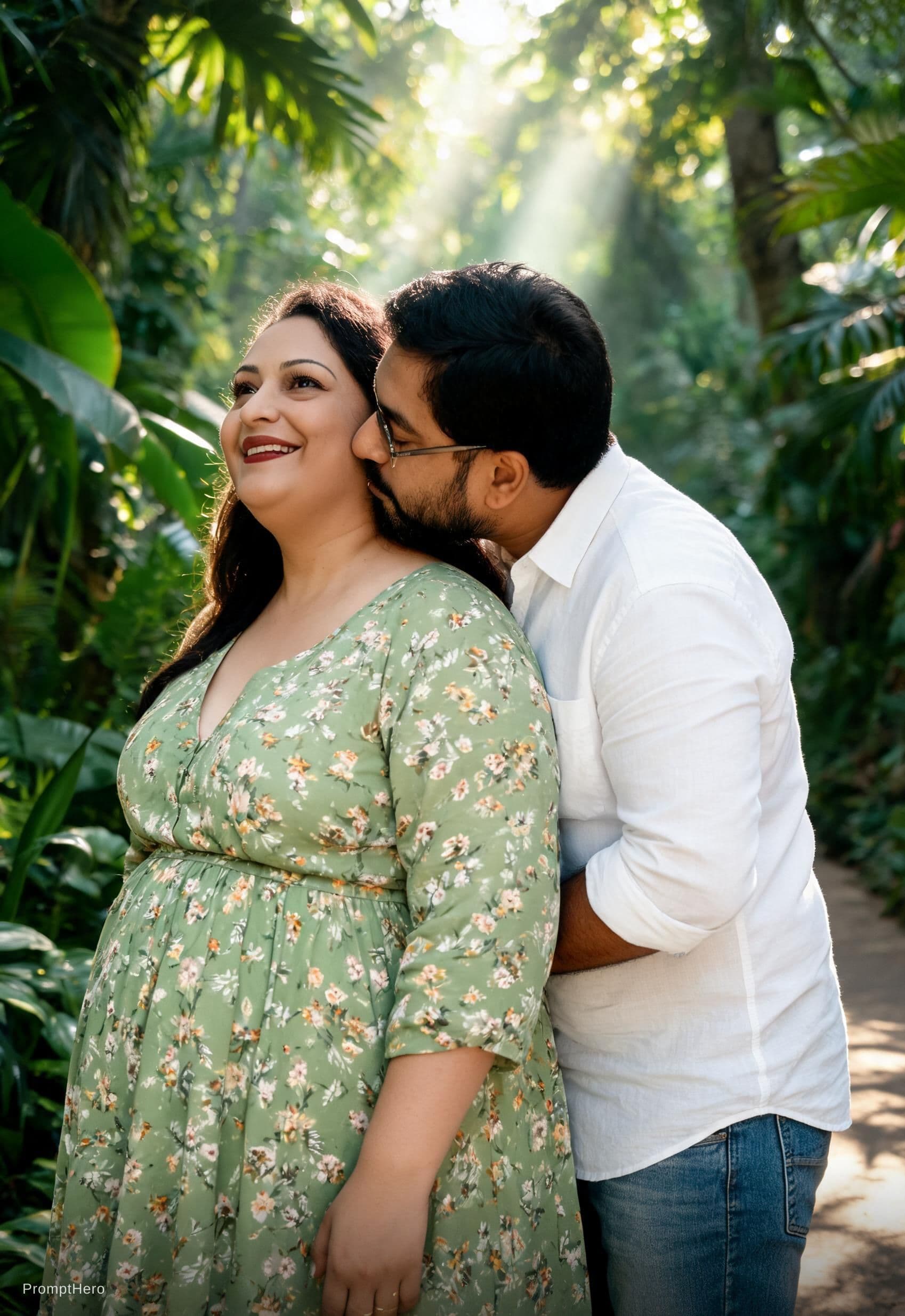 AI generated: Prompt 🥰🔰👇

Ultra realistic romantic plus-size South Asian couple standing closely on a narrow ju...