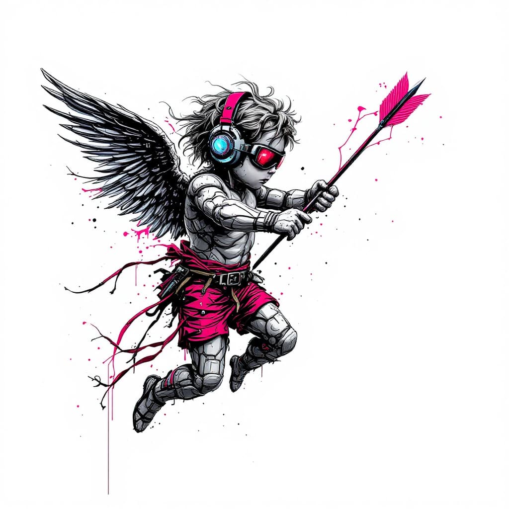 AI generated: Cyber Punk cupid with unique arrow on a white background
