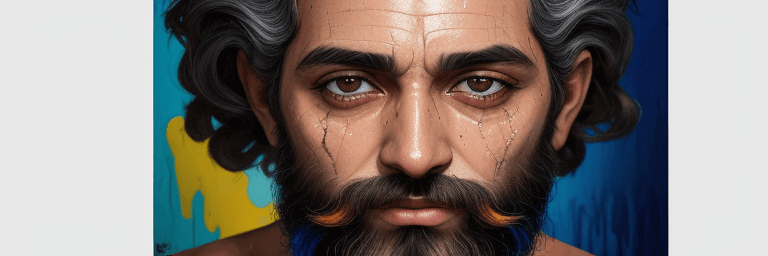AI generated: an painting on the canvas of abraao, um homem velho com barba longa vestido uma tunica simples, com ...