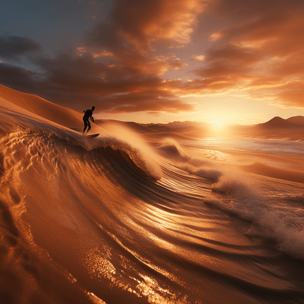 AI generated: Surfing at sahara