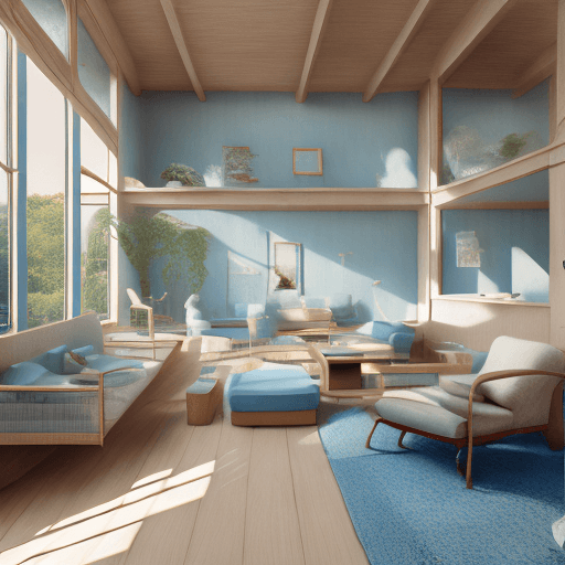 AI generated: High resolution photography interior design, dreamy sunken living room conversation pit, wooden floo...