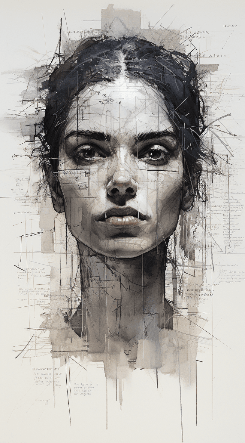 AI generated: a drawing of a head, in the style of reimagined religious art, mark lague, florian nicolle, biblical...
