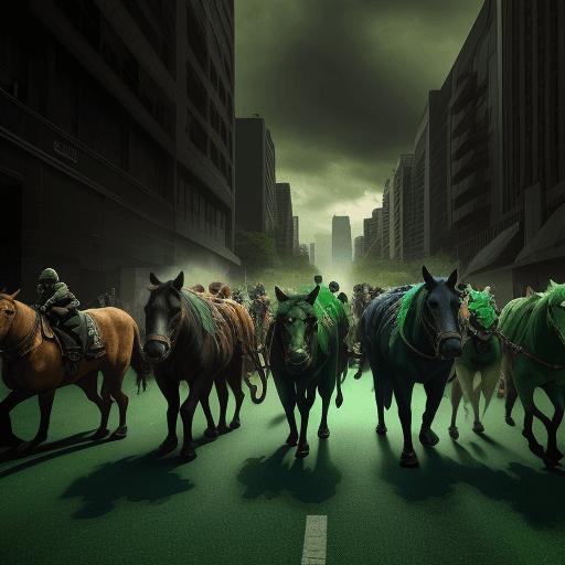 AI generated: Photo of a diverse group of people and animals walking together in protest, hdr, dramatic lighting, ...