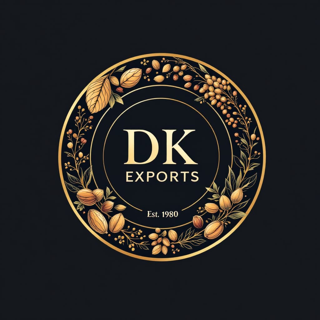 AI generated: Design a professional logo for DK Exports, a global import-export brand specializing in nuts, seeds,...