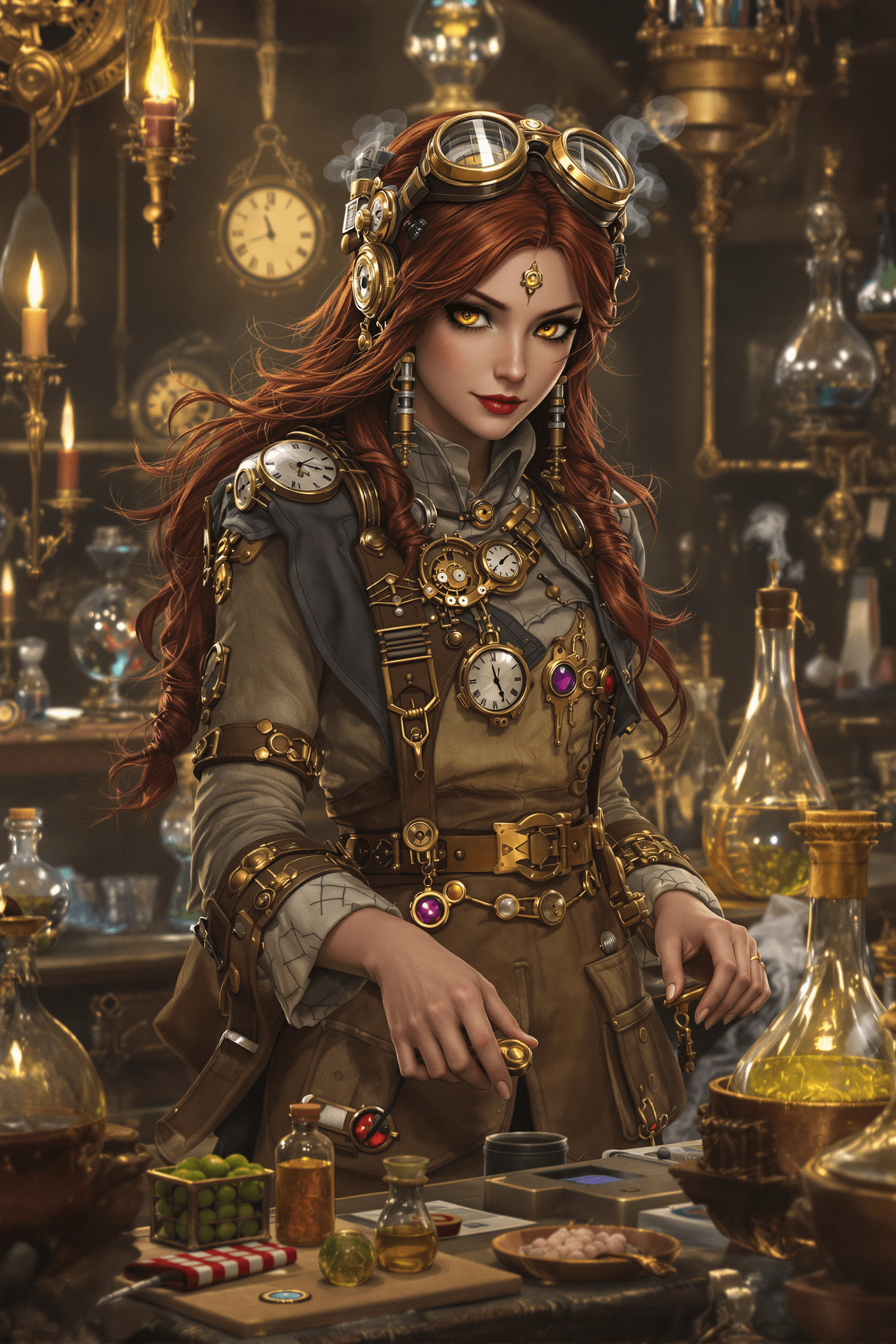 AI generated: The Time-Traveling Alchemist: A brilliant and resourceful scholar with long, dark auburn hair, often...