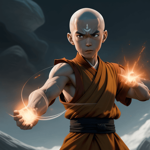 AI generated: Render a realistic depiction of Aang, the last airbender, showcasing his mastery of all bending elem...