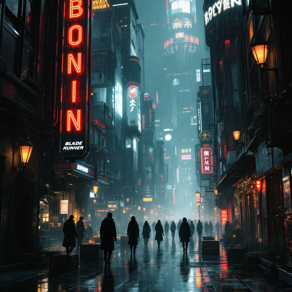 AI generated: A scene from a science fiction movie like Blade Runner featuring a futuristic dystopian cityscape in...