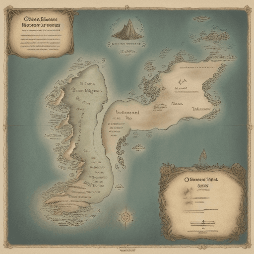 AI generated: Fantasy map, one large country with three smaller islands to the east. In the style of lord of the r...
