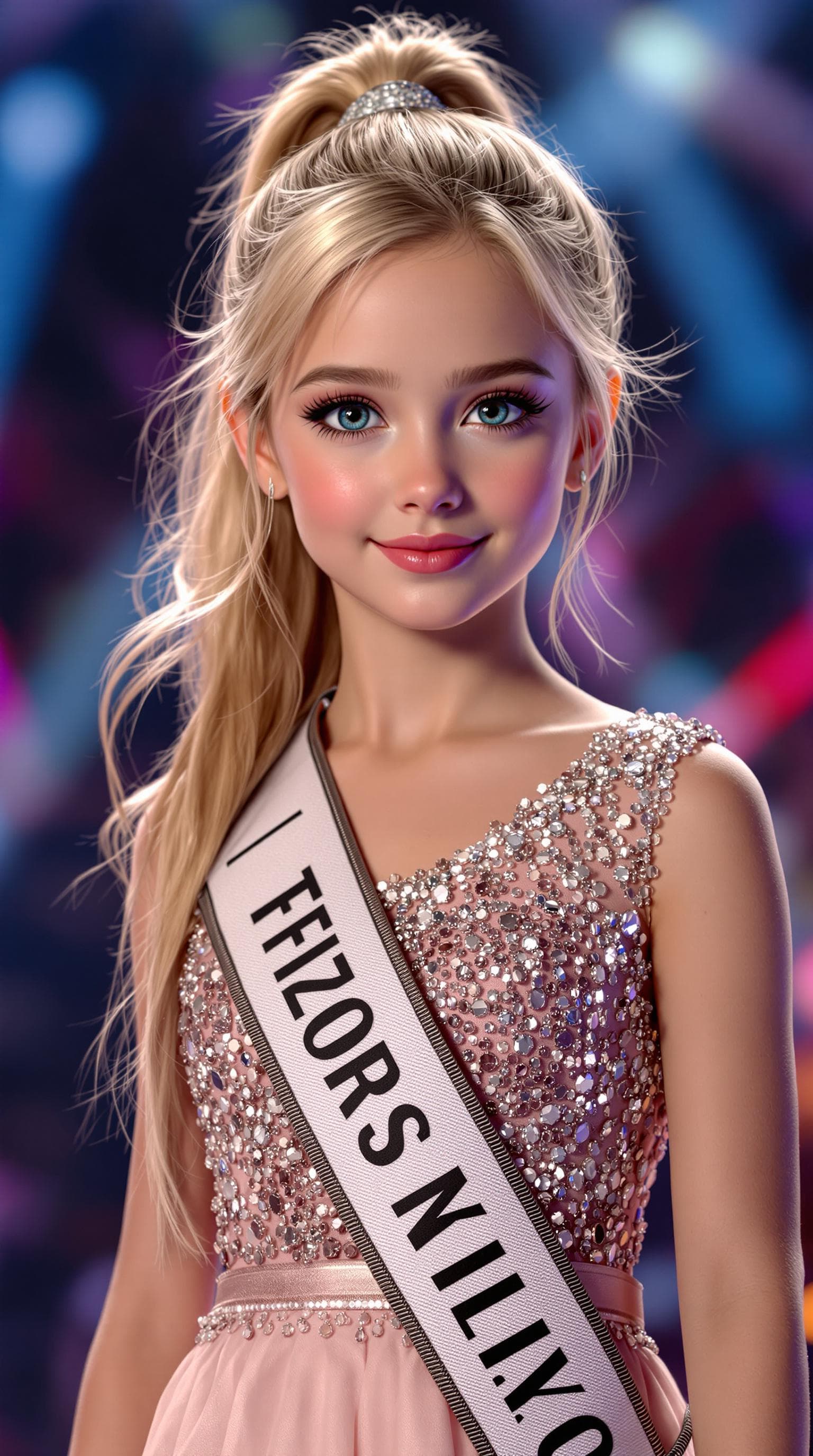 AI generated: A professional photograph of the most beautiful second-grade girl in the world, participating in a b...