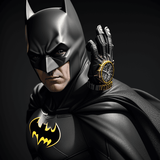 AI generated: time-travel watch with the design and character of batman The watch is Black and Gold, no watermark,...