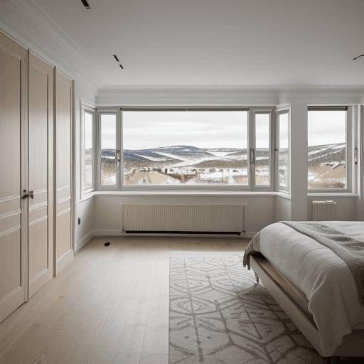 AI generated: The master bedroom in this 4-bedroom flat is a luxurious retreat, designed with a keen eye for detai...
