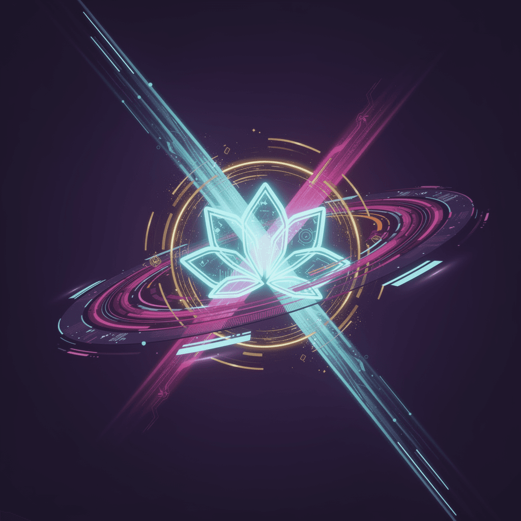 AI generated: dramatic token creation chamber, dark purple void with central luminous event, 
geometric lotus flow...