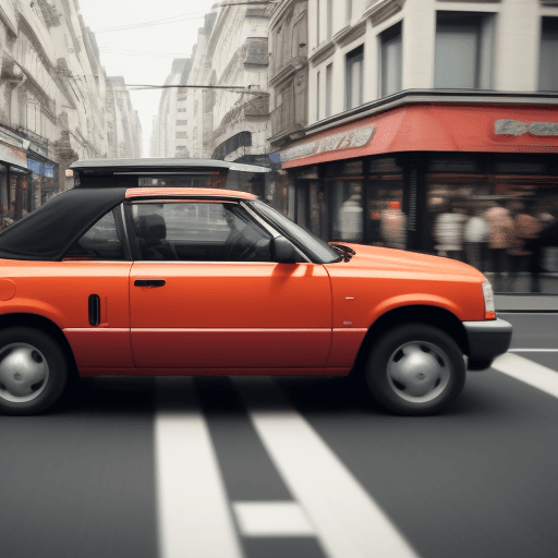 AI generated: side view, make it driving in a busy street
